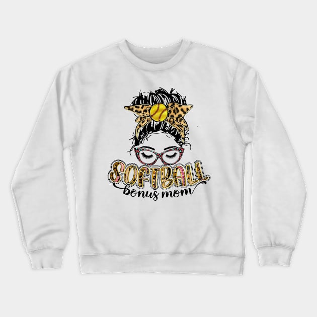 Softball Bonus Mom Leopard Crewneck Sweatshirt by Wonder man 